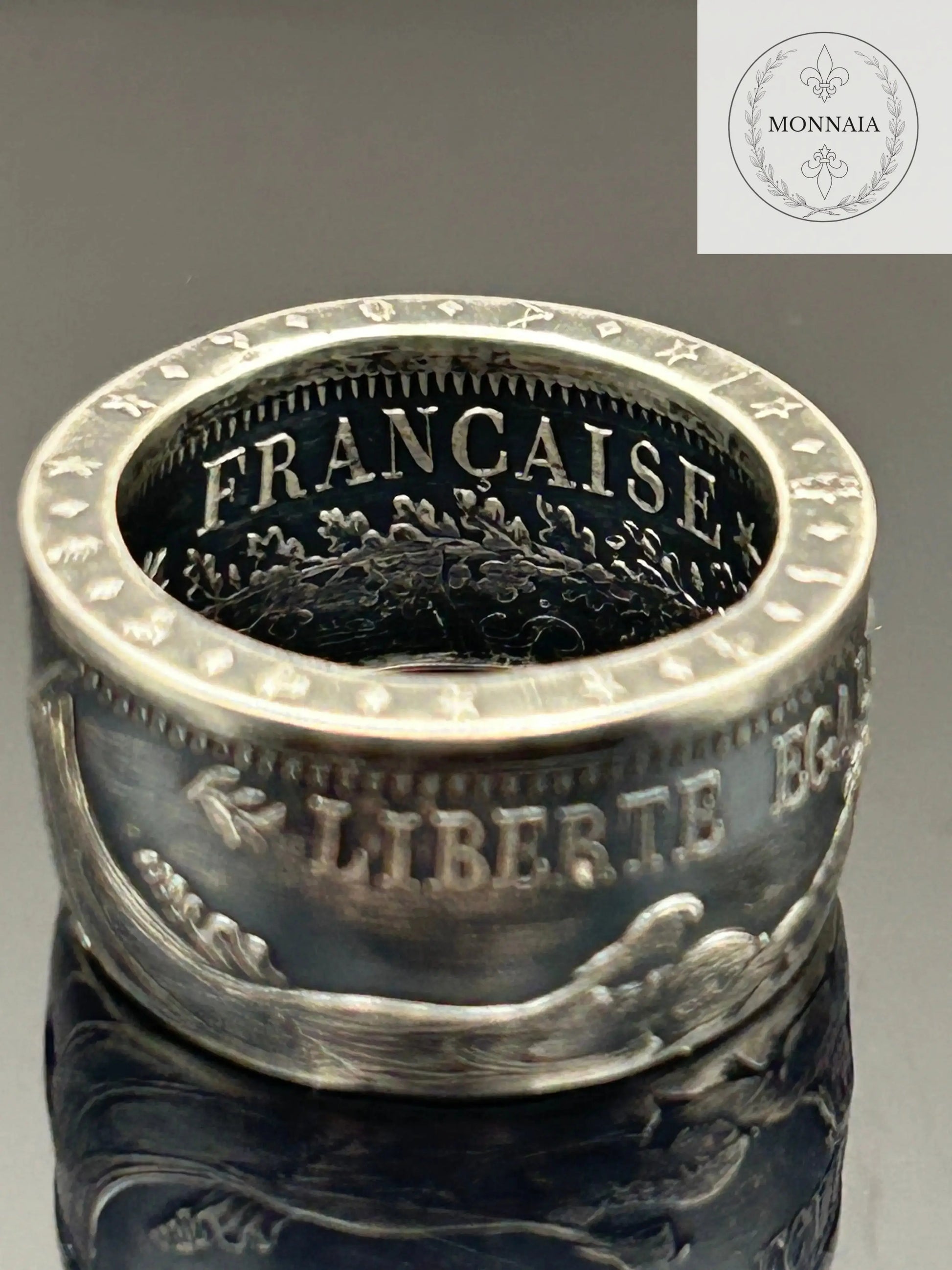 Bague pièce de monnaie 10 francs Hercule en argent massif Monnaia, bijou artisanal unique