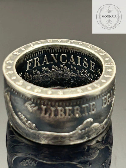 Bague pièce de monnaie 10 francs Hercule en argent massif Monnaia, bijou artisanal unique