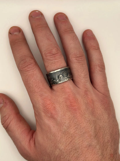 Bague pièce de monnaie 10 francs Hercule en argent massif Monnaia, bijou artisanal unique