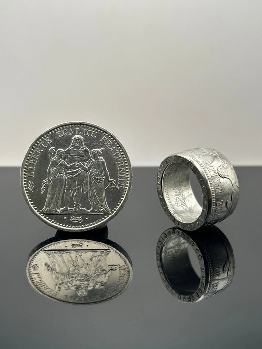 Bague pièce de monnaie 10 Francs HERCULE en argent massif MONNAIA