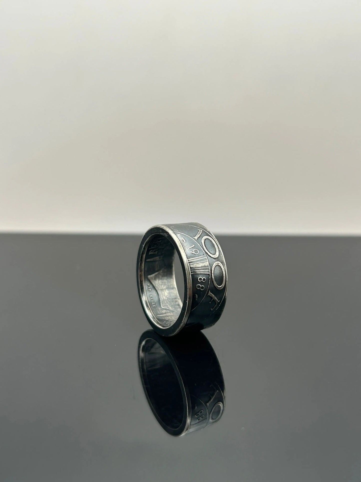 Bague pièce de monnaie 100 francs fraternité en argent massif Monnaia, bijou artisanal unique