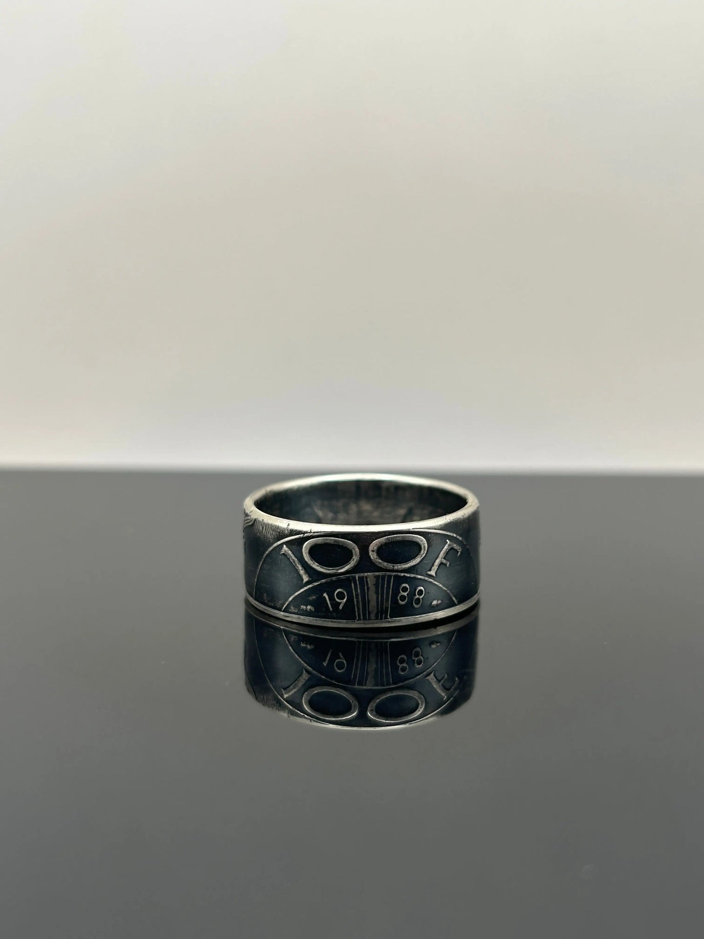 Bague pièce de monnaie 100 francs fraternité en argent massif Monnaia, bijou artisanal unique