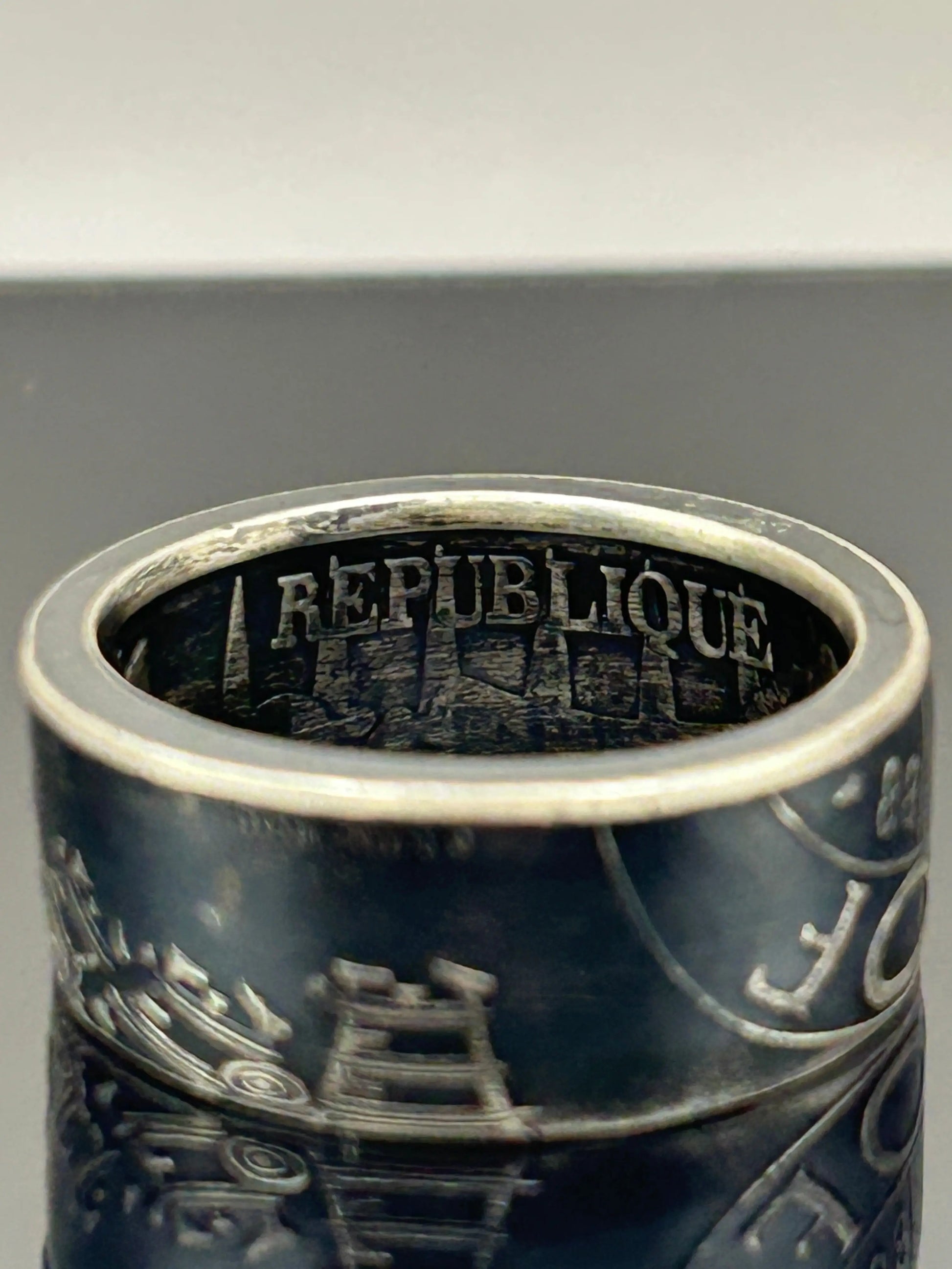 Bague pièce de monnaie 100 francs fraternité en argent massif Monnaia, bijou artisanal unique