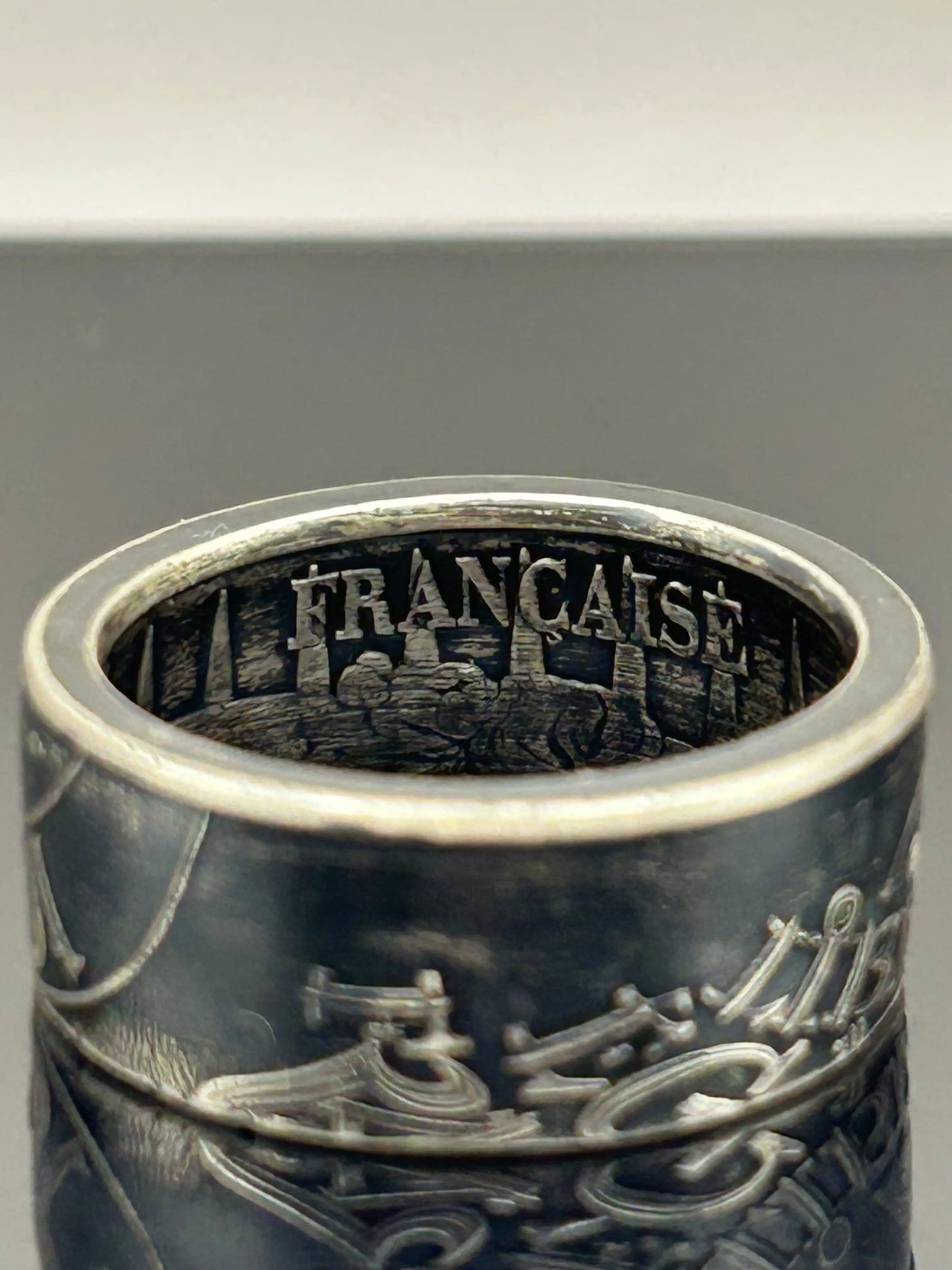 Bague pièce de monnaie 100 francs fraternité en argent massif Monnaia, bijou artisanal unique