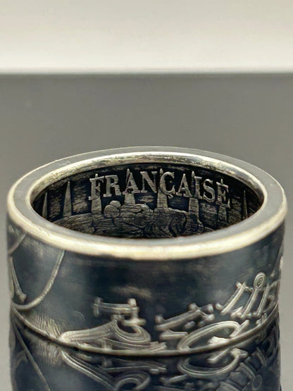 Bague pièce de monnaie 100 francs fraternité en argent massif Monnaia, bijou artisanal unique
