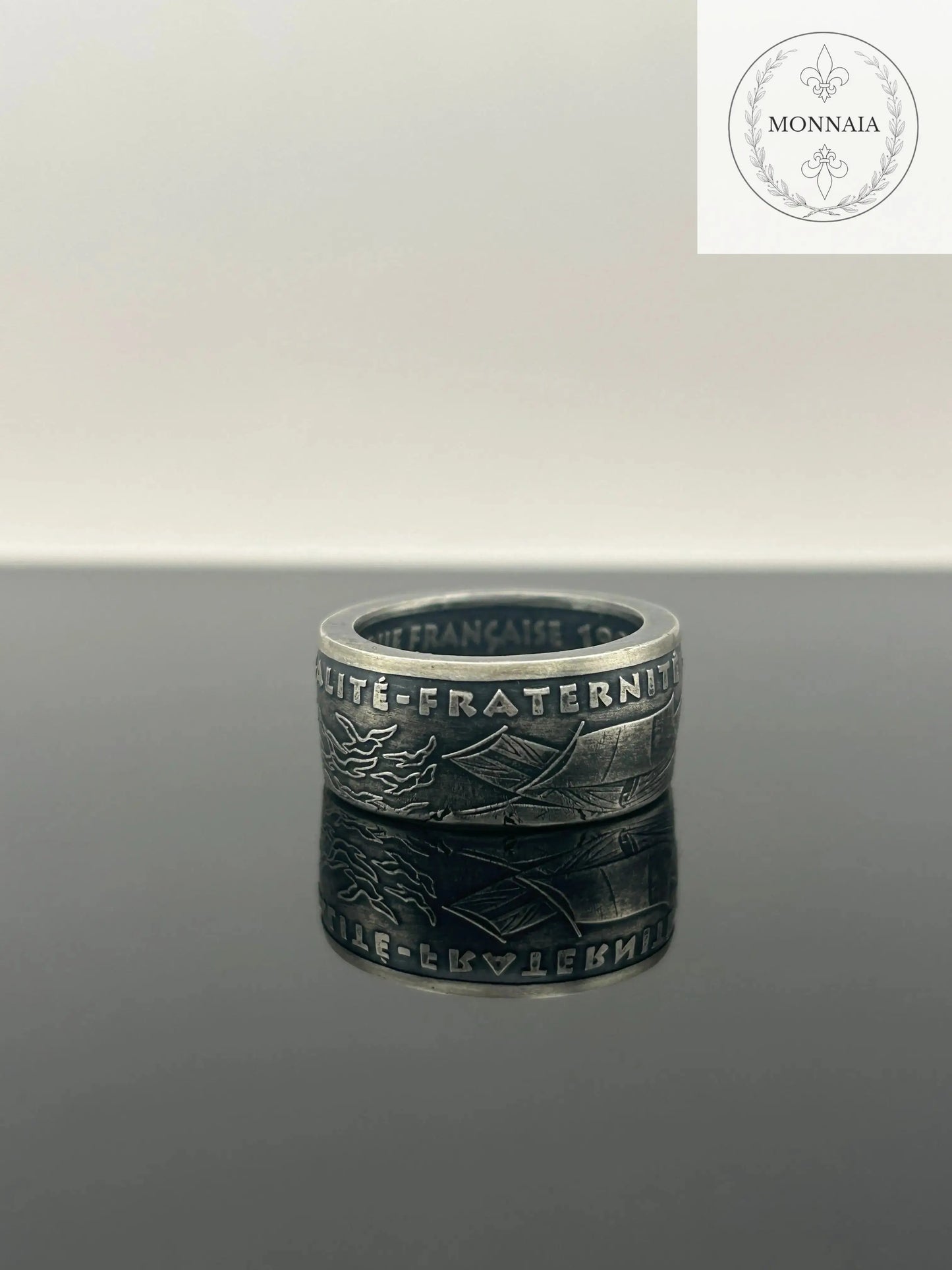 Bague pièce de monnaie 100 francs Armistice du 8 mai 1945 en Argent massif MONNAIA