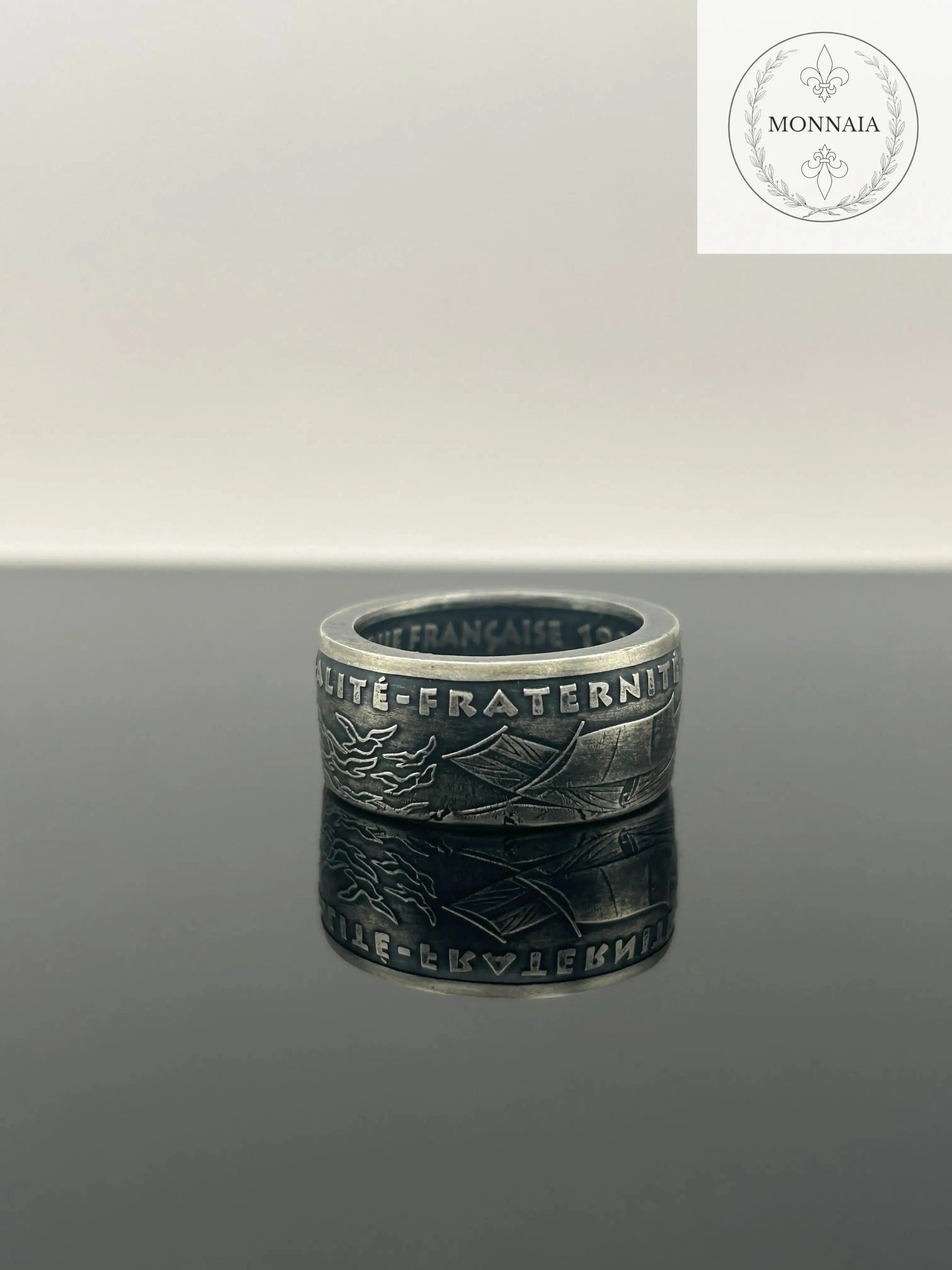 Bague pièce de monnaie 100 francs Armistice du 8 mai 1945 en Argent massif MONNAIA