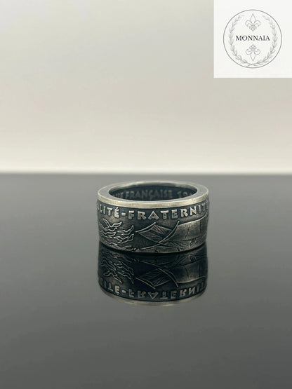 Bague pièce de monnaie 100 francs Armistice du 8 mai 1945 en Argent massif MONNAIA