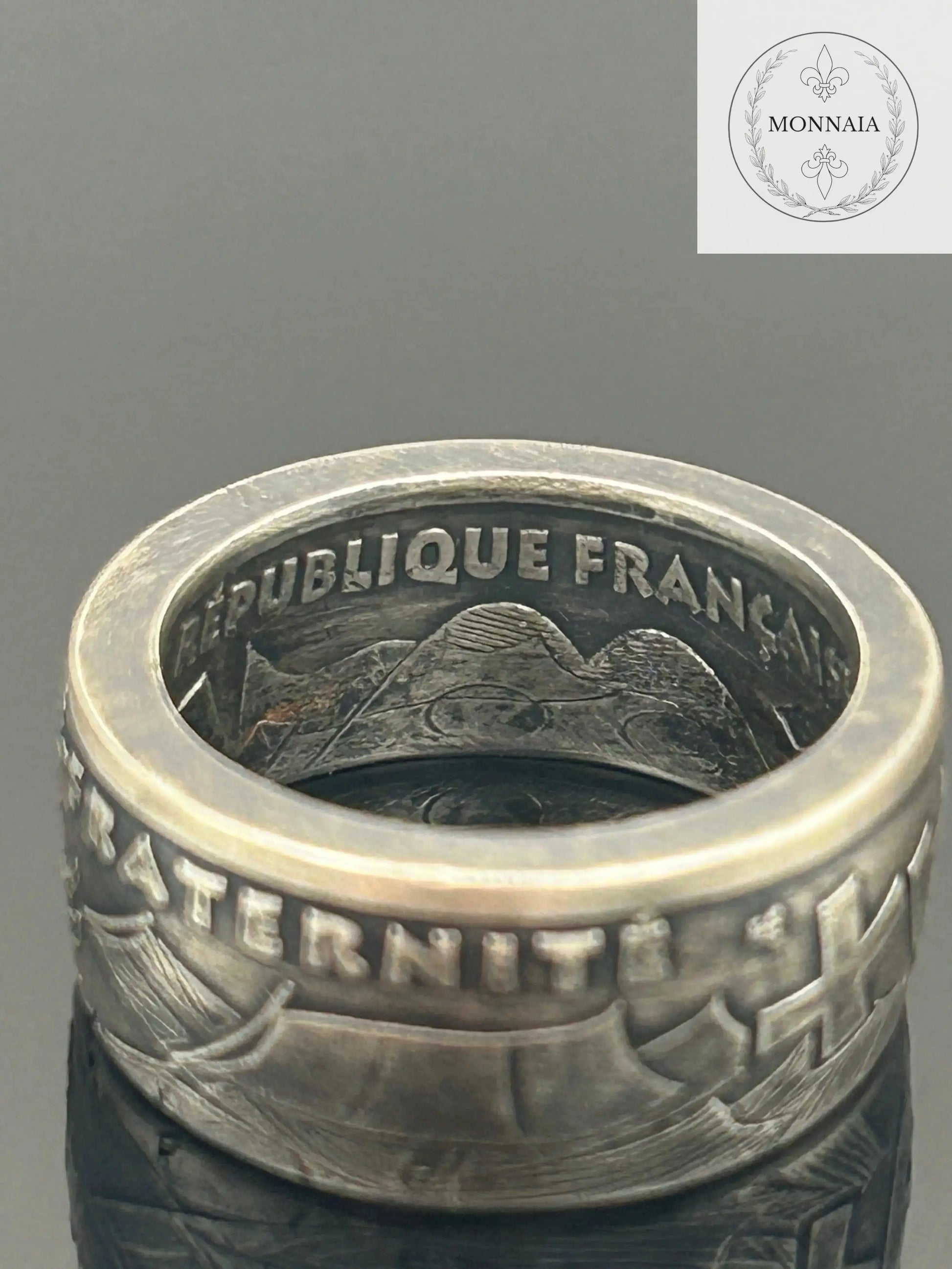 Bague pièce de monnaie 100 francs Armistice du 8 mai 1945 en Argent massif MONNAIA