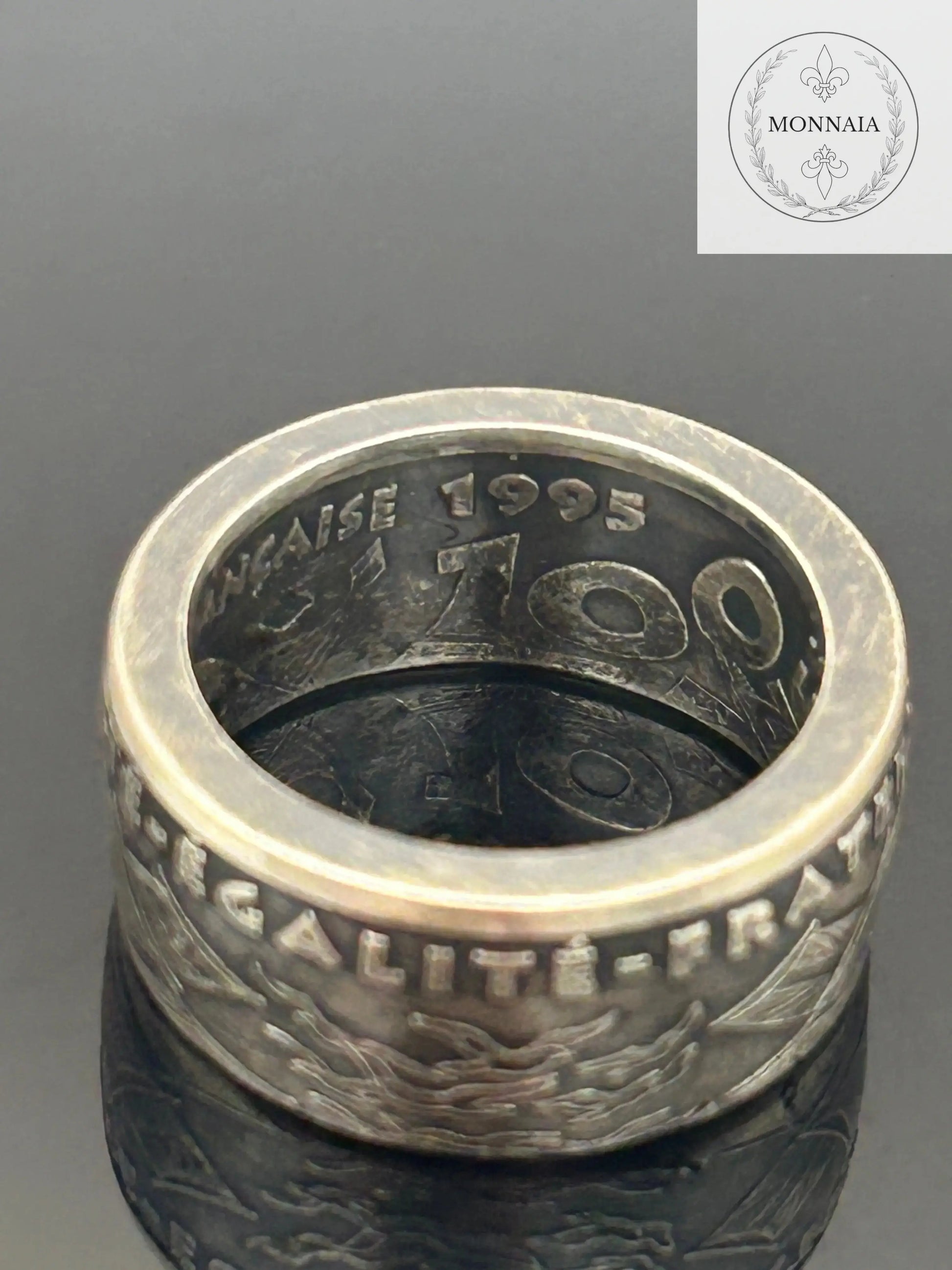 Bague pièce de monnaie 100 francs Armistice du 8 mai 1945 en Argent massif MONNAIA