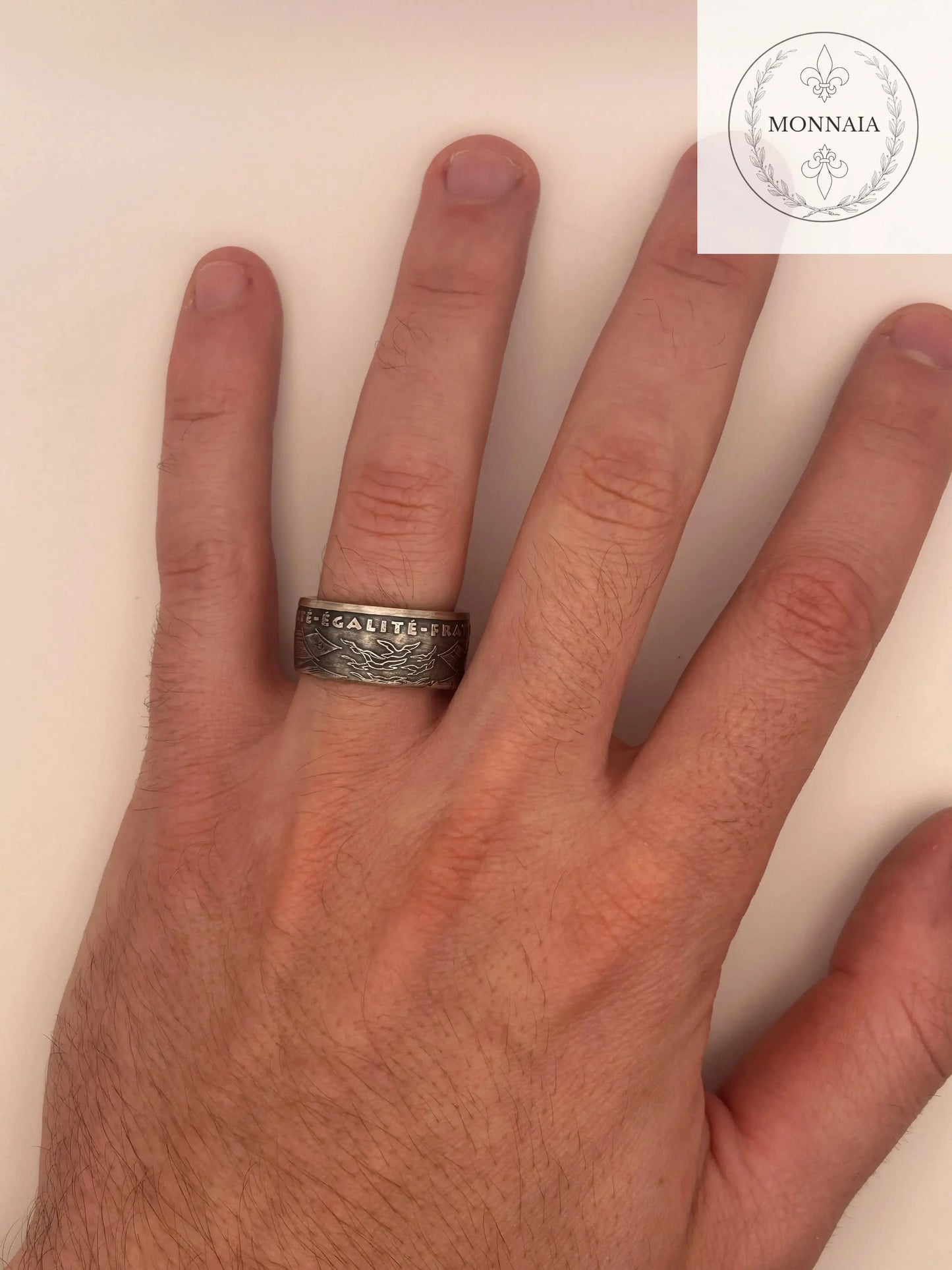 Bague pièce de monnaie 100 francs Armistice du 8 mai 1945 en Argent massif MONNAIA