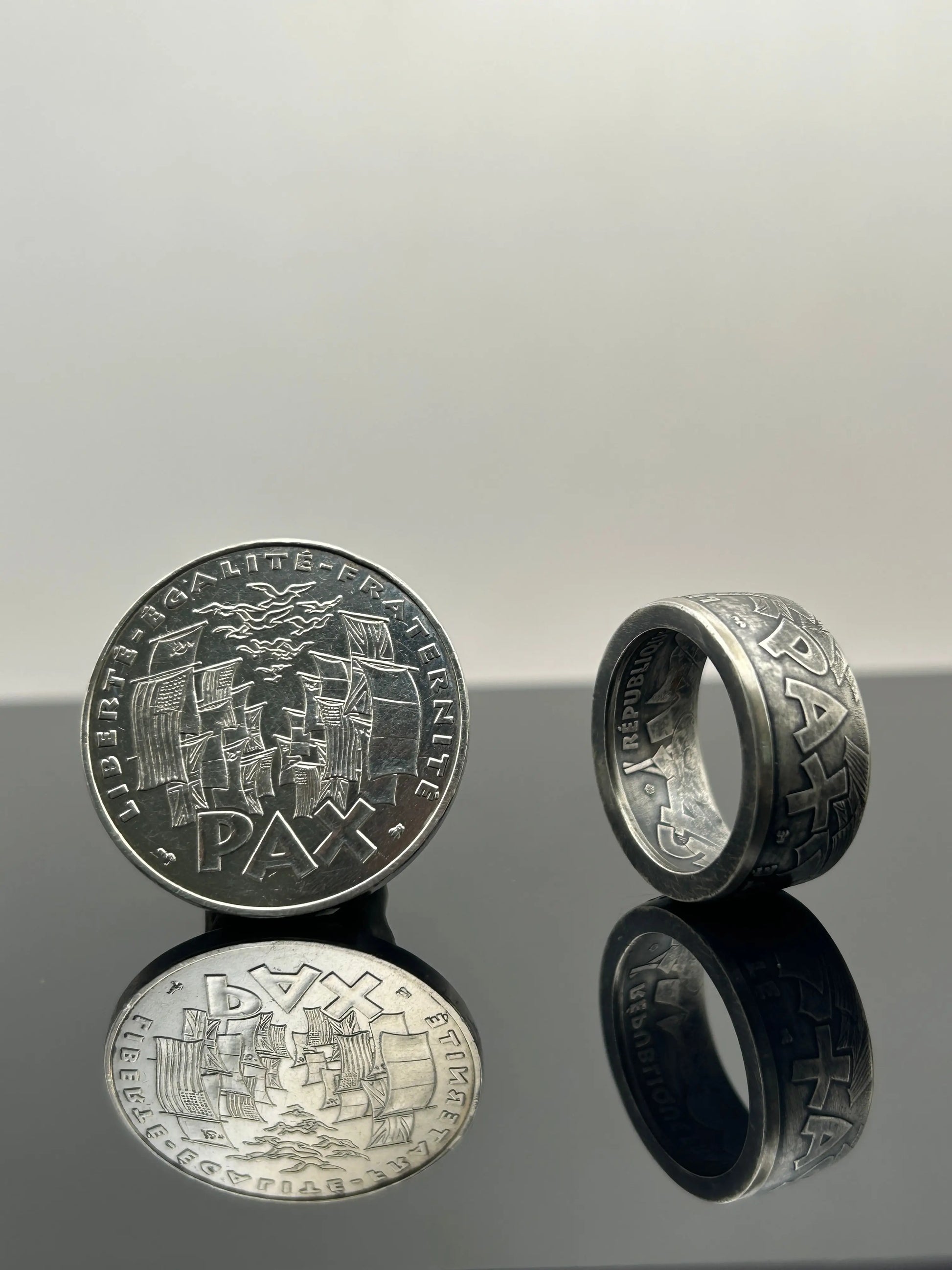 Bague pièce de monnaie 100 francs Armistice du 8 mai 1945 en Argent massif MONNAIA