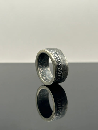 Bague pièce de monnaie 100 francs Émile Zola en argent massif MONNAIA