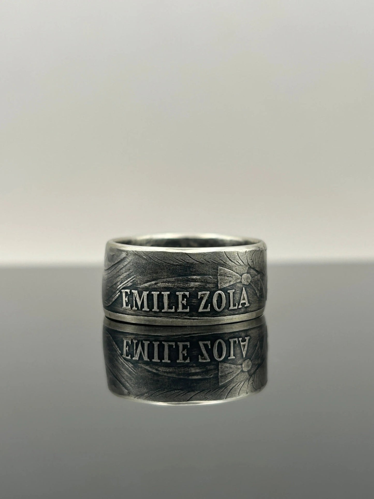 Bague pièce de monnaie 100 francs Émile Zola en argent massif MONNAIA