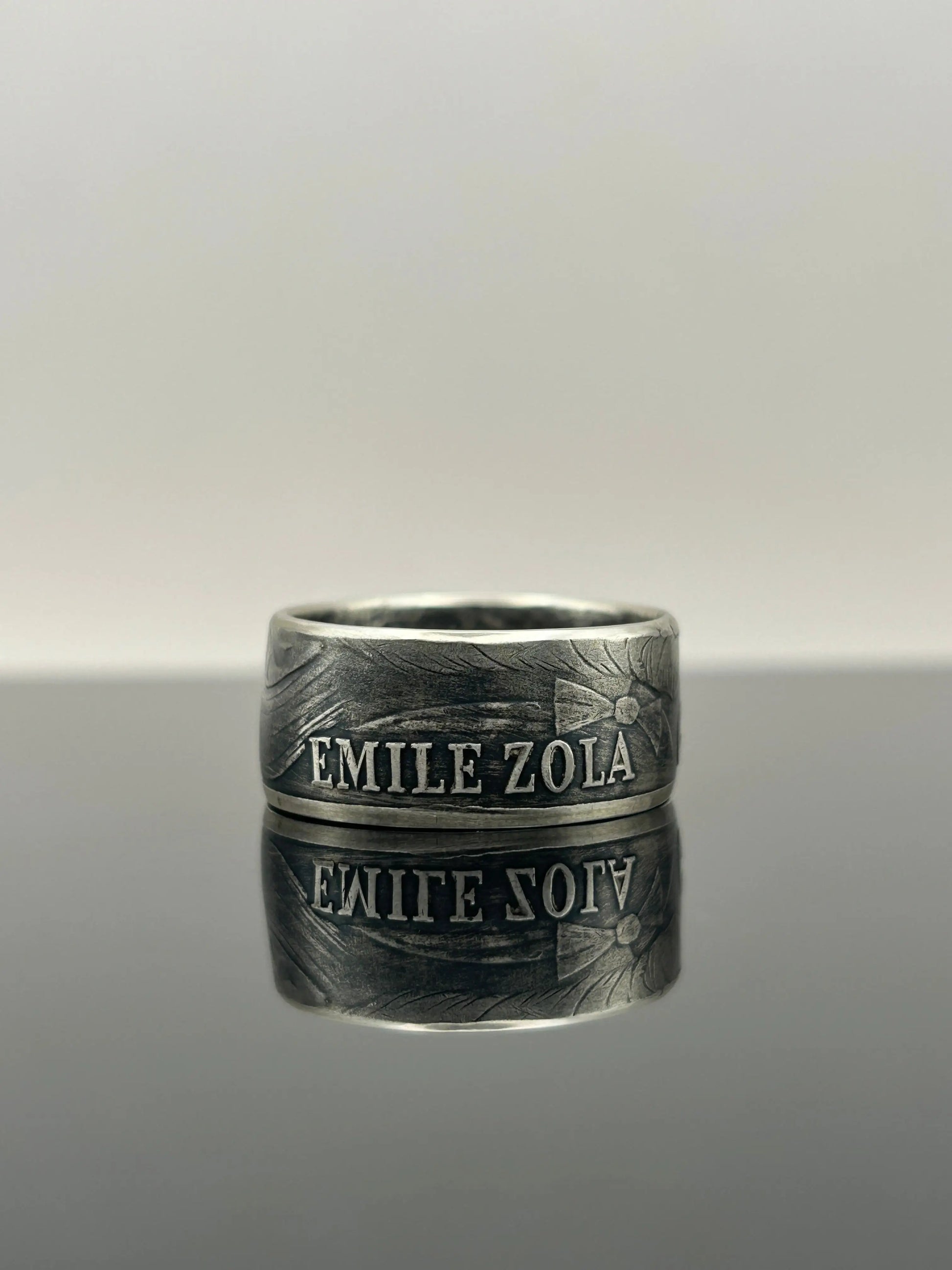 Bague pièce de monnaie 100 francs Émile Zola en argent massif MONNAIA
