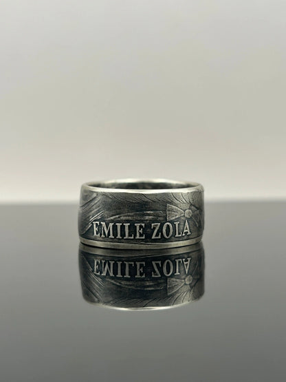 Bague pièce de monnaie 100 francs Émile Zola en argent massif MONNAIA