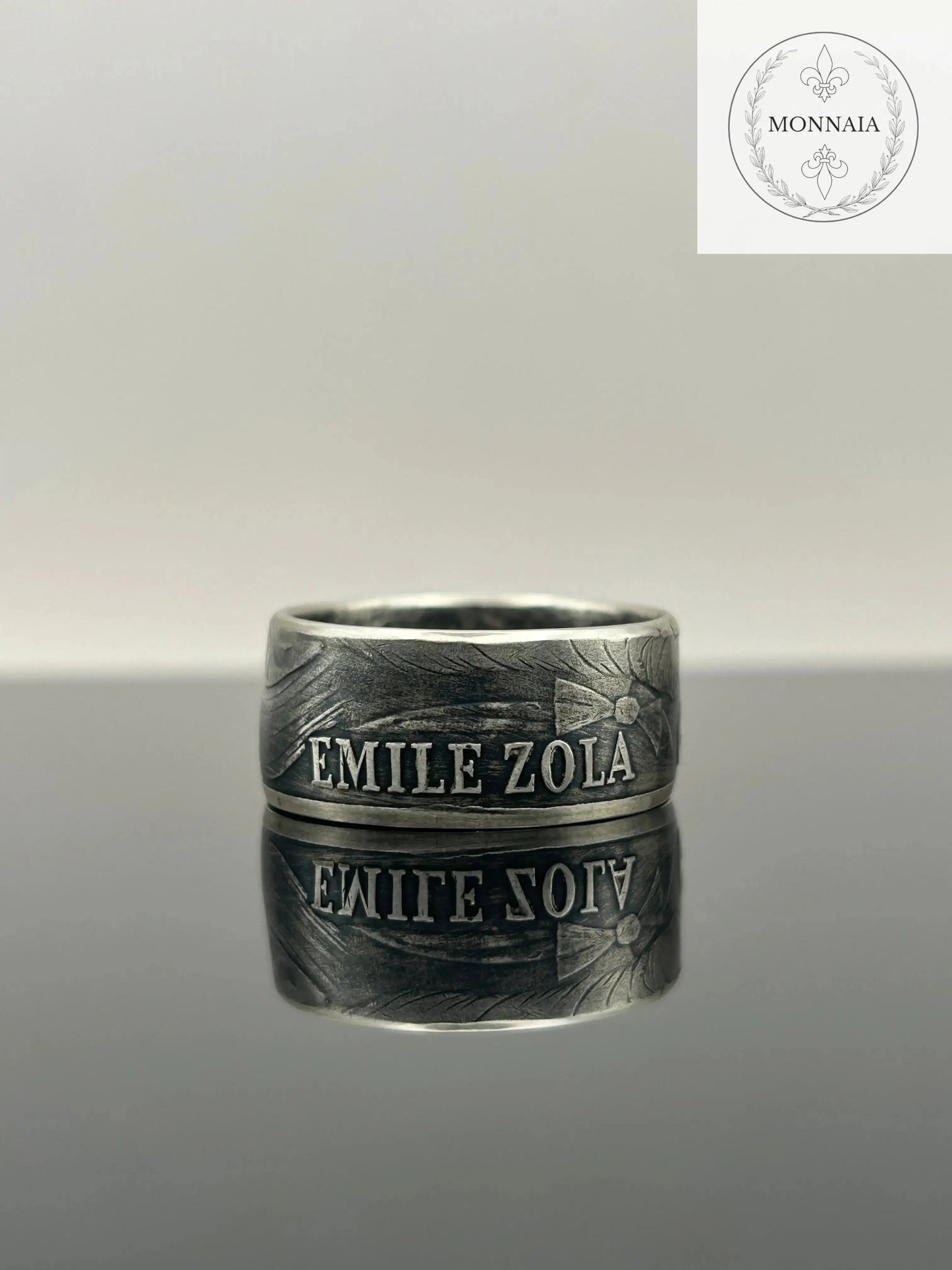 Bague pièce de monnaie 100 francs Émile Zola en argent massif MONNAIA