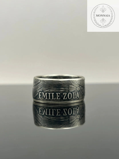 Bague pièce de monnaie 100 francs Émile Zola en argent massif MONNAIA
