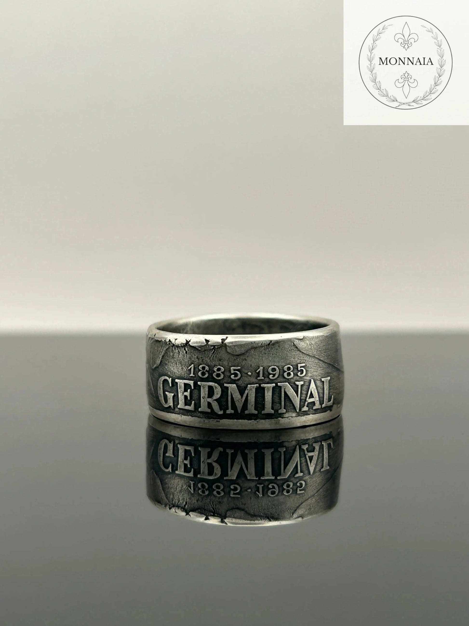 Bague pièce de monnaie 100 francs Émile Zola en argent massif MONNAIA