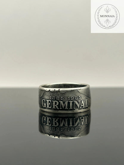 Bague pièce de monnaie 100 francs Émile Zola en argent massif MONNAIA
