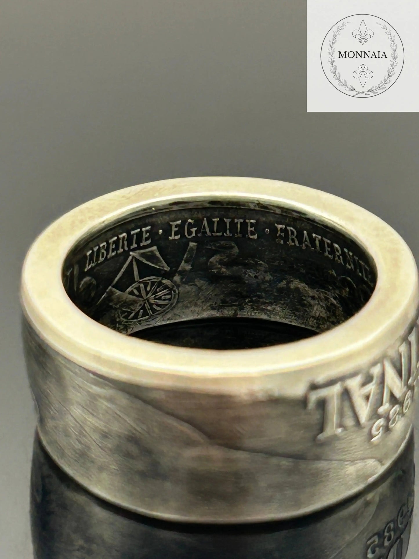 Bague pièce de monnaie 100 francs Émile Zola en argent massif MONNAIA