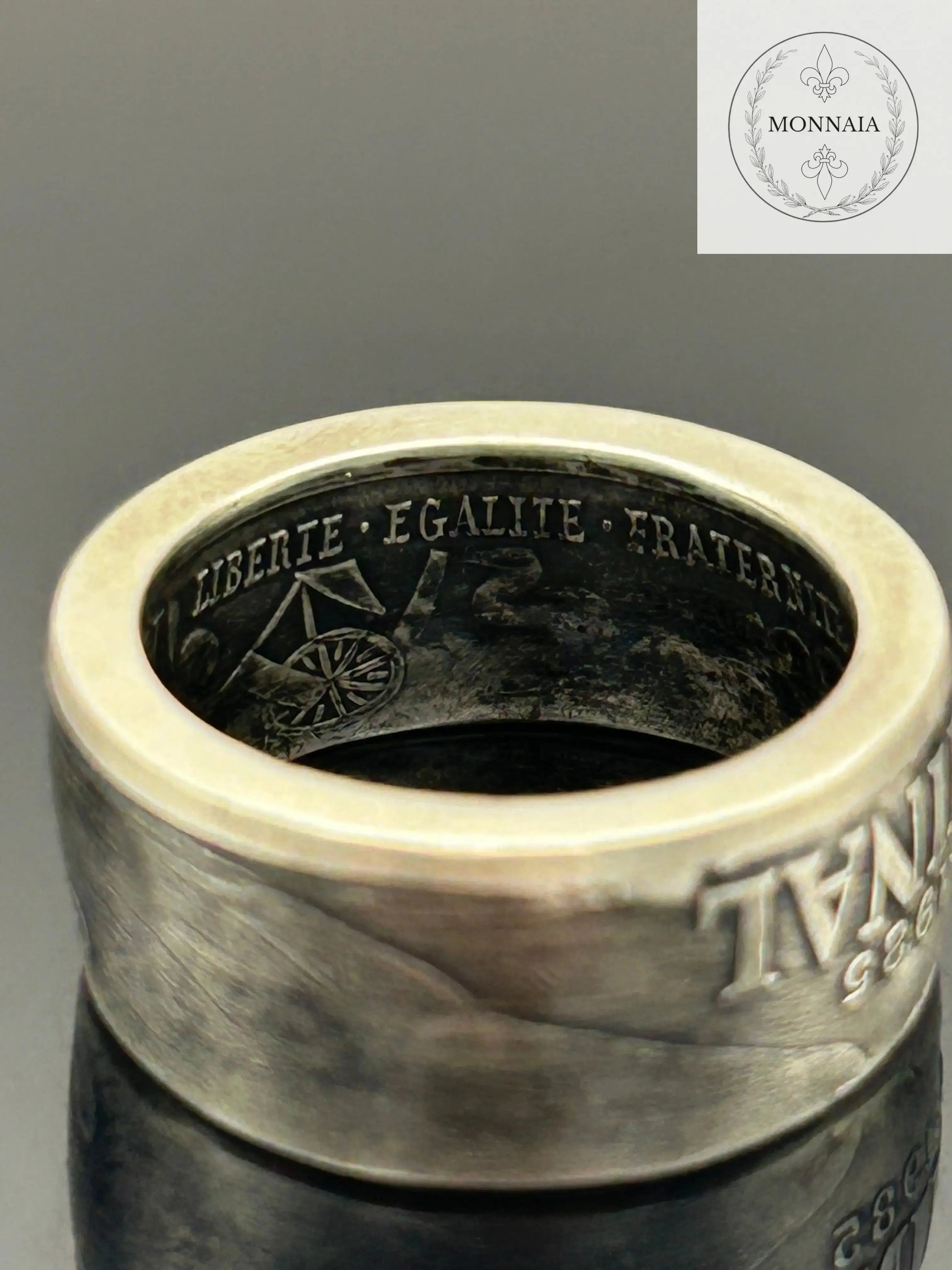 Bague pièce de monnaie 100 francs Émile Zola en argent massif MONNAIA