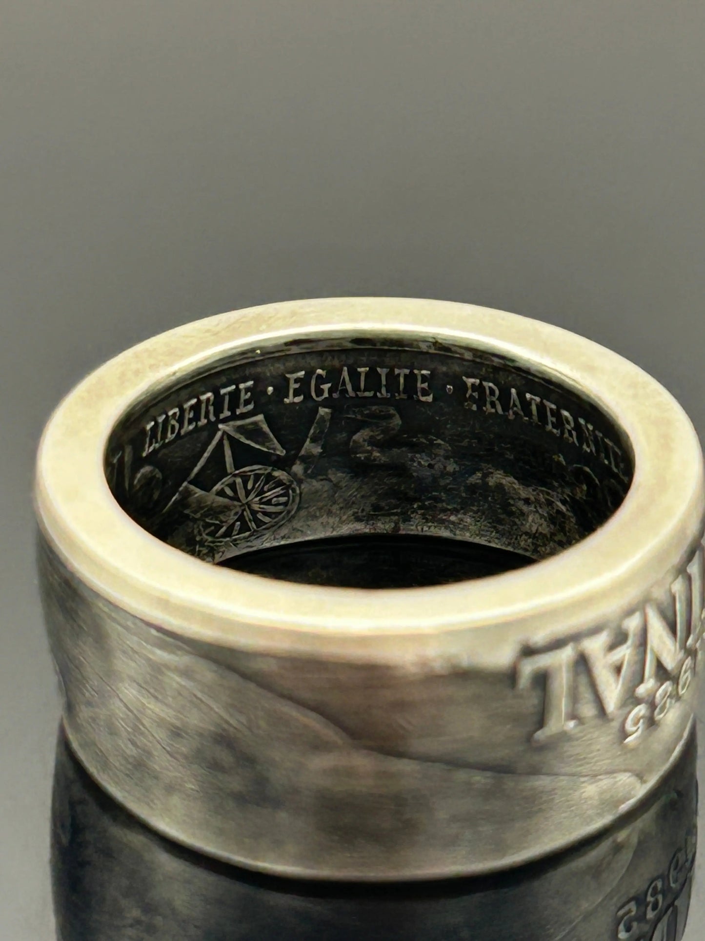 Bague pièce de monnaie 100 francs Émile Zola en argent massif MONNAIA