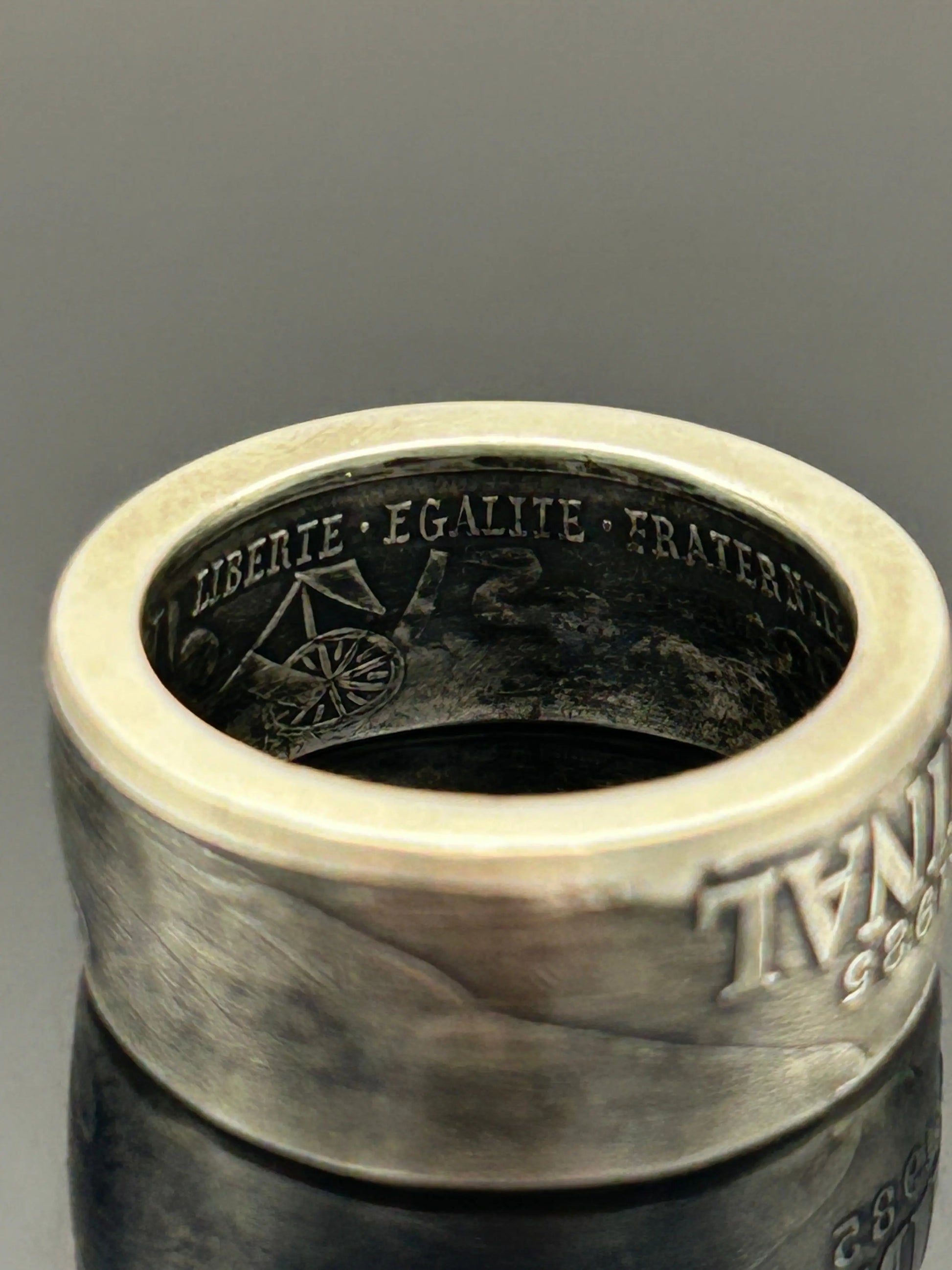 Bague pièce de monnaie 100 francs Émile Zola en argent massif MONNAIA