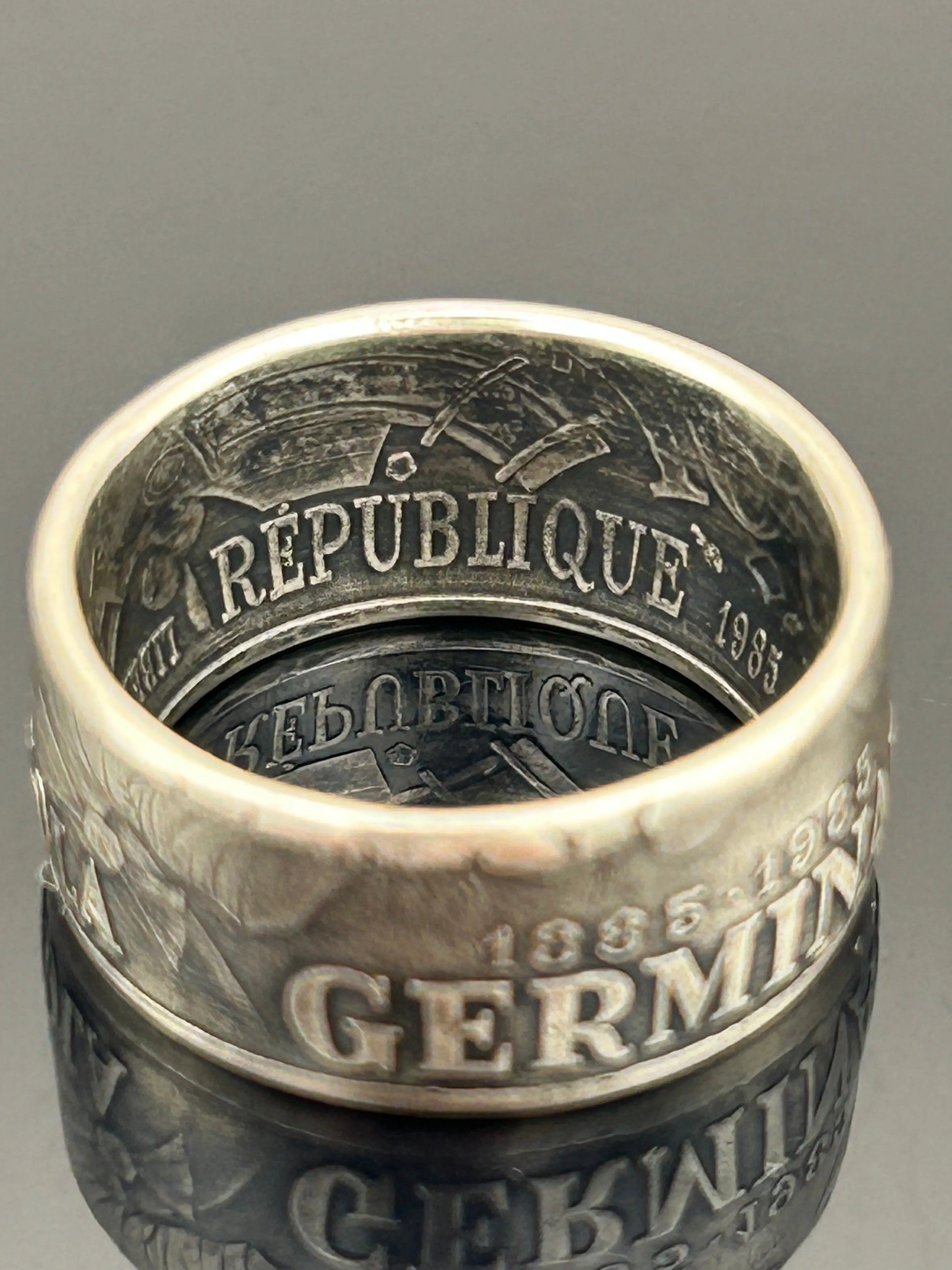 Bague pièce de monnaie 100 francs Émile Zola en argent massif MONNAIA