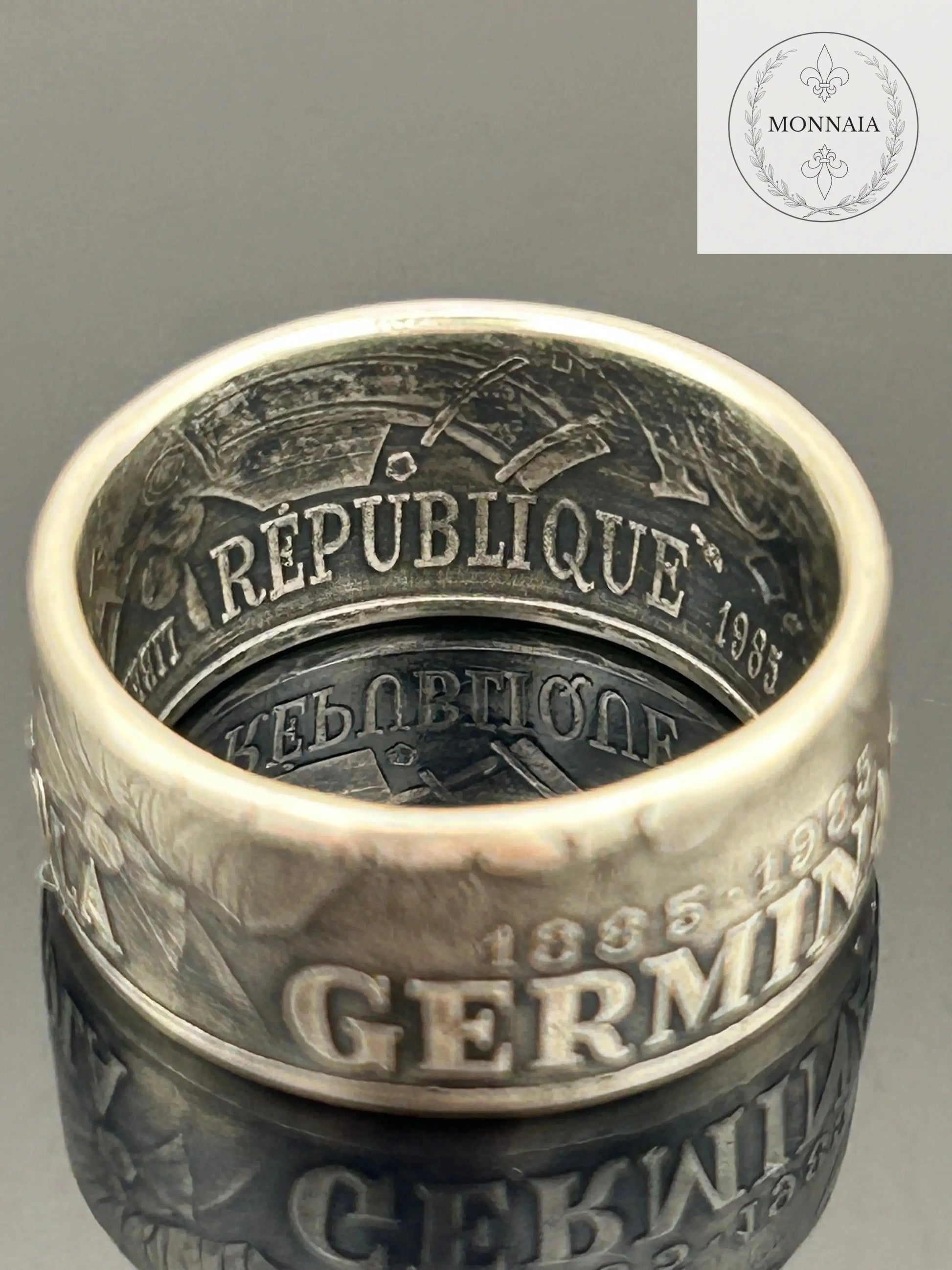 Bague pièce de monnaie 100 francs Émile Zola en argent massif MONNAIA