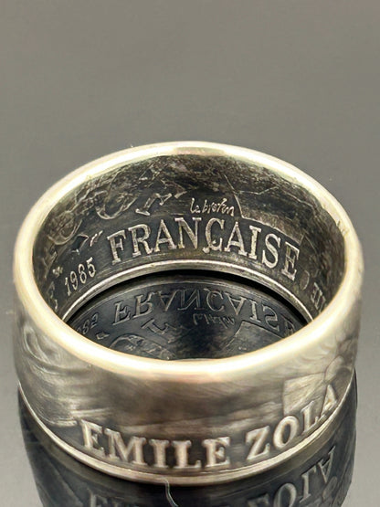 Bague pièce de monnaie 100 francs Émile Zola en argent massif MONNAIA