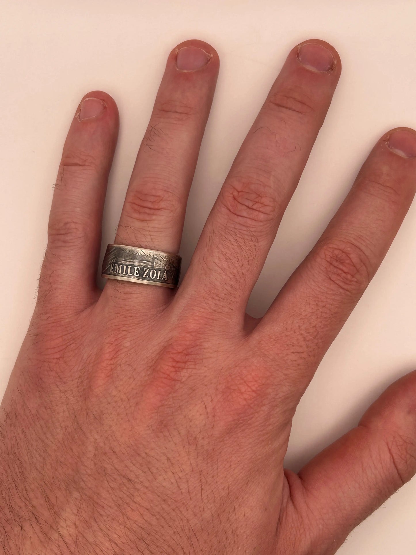 Bague pièce de monnaie 100 francs Émile Zola en argent massif MONNAIA