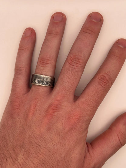 Bague pièce de monnaie 100 francs Émile Zola en argent massif MONNAIA