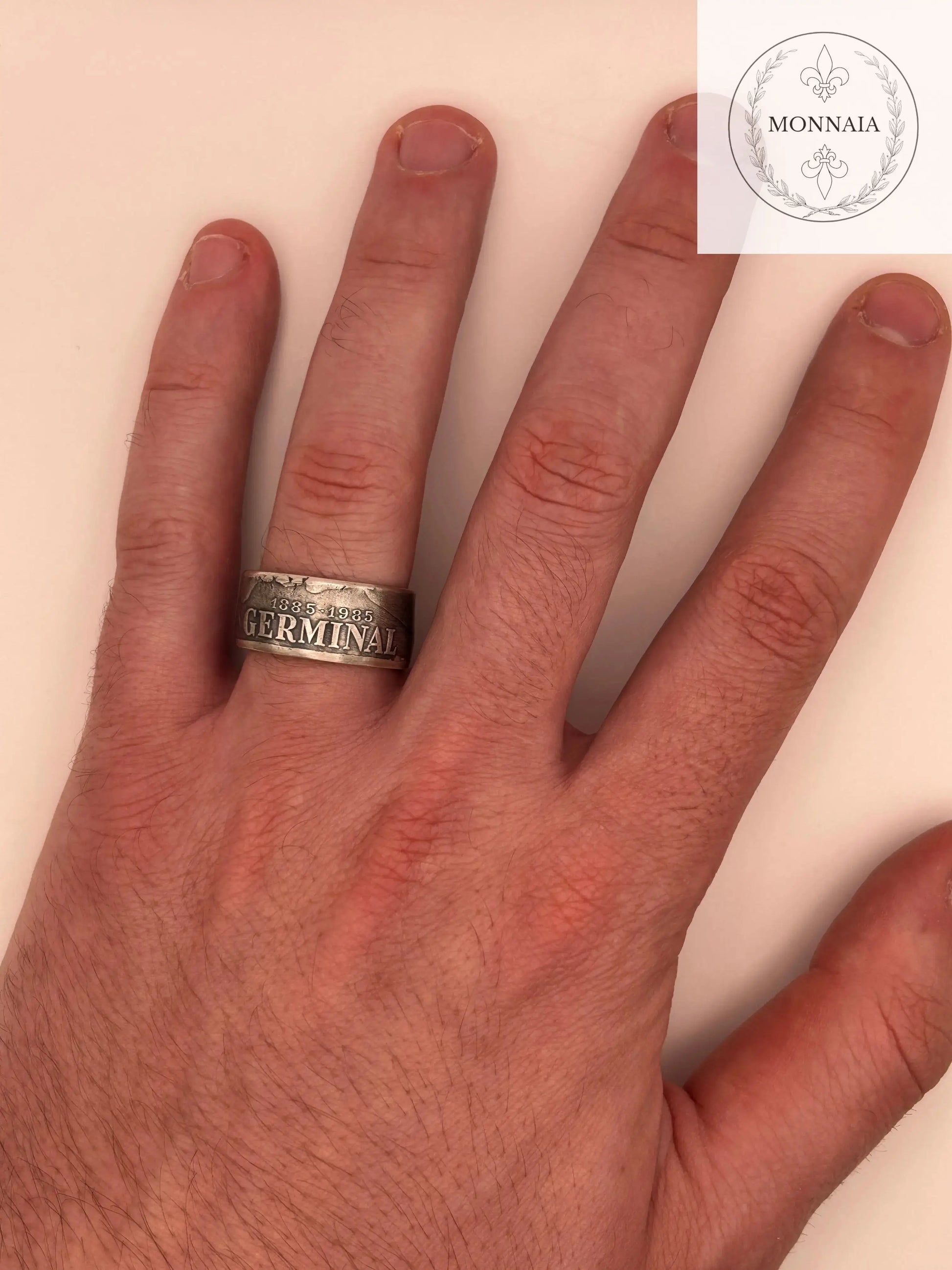 Bague pièce de monnaie 100 francs Émile Zola en argent massif MONNAIA