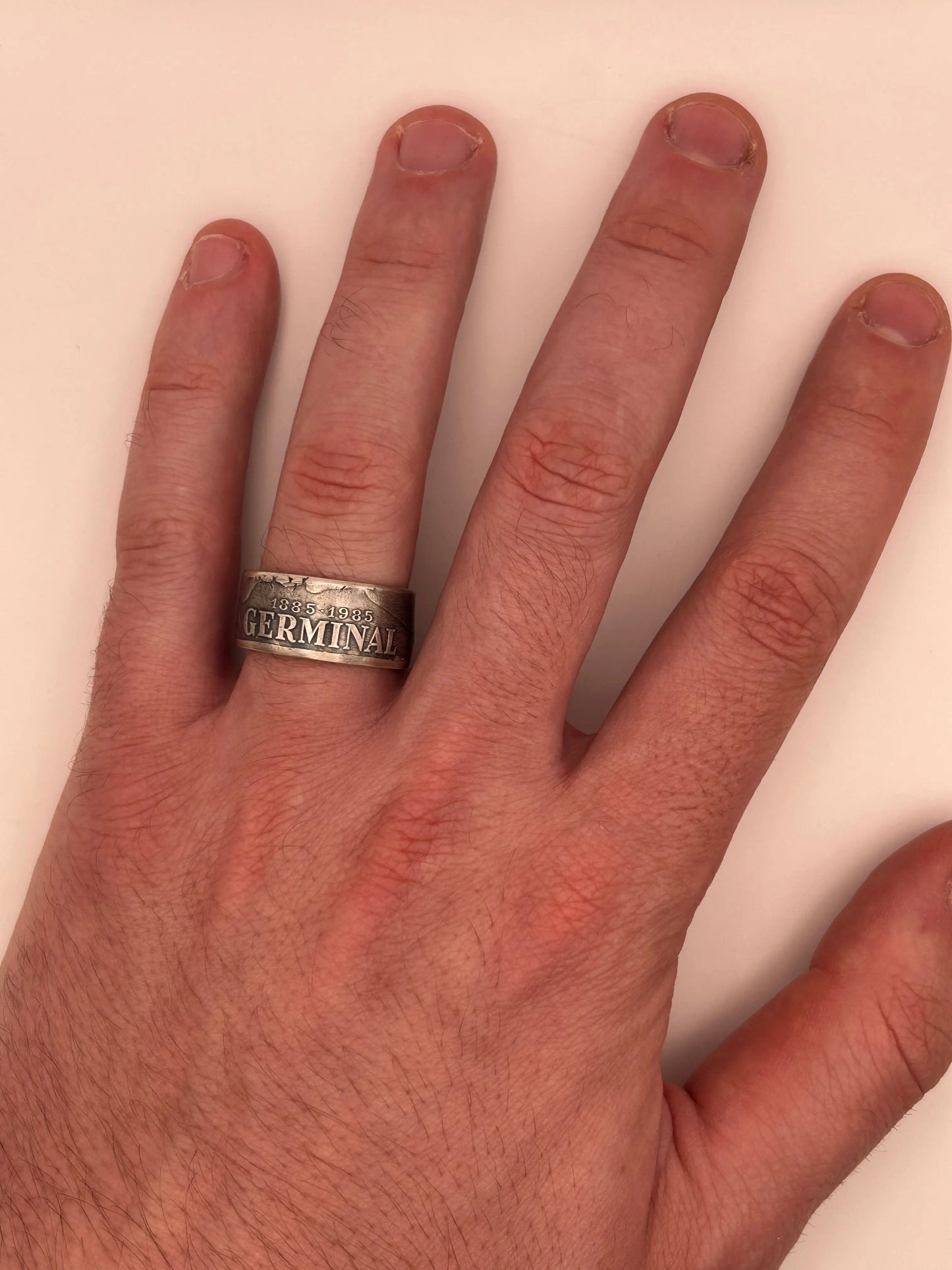 Bague pièce de monnaie 100 francs Émile Zola en argent massif MONNAIA