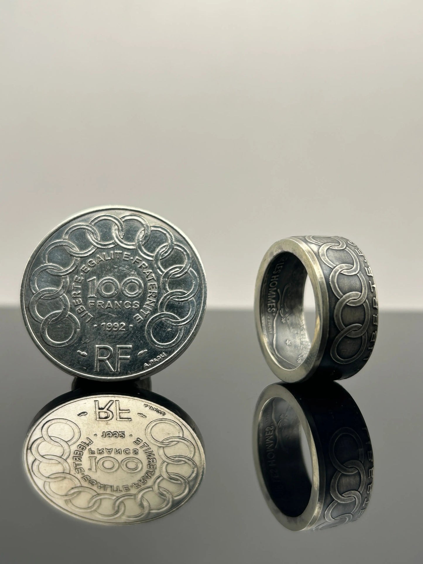 Bague pièce de monnaie 100 francs Jean Monnet en Argent massif MONNAIA