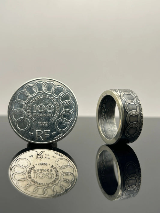 Bague pièce de monnaie 100 francs Jean Monnet en Argent massif MONNAIA