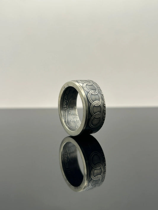 Bague pièce de monnaie 100 francs Jean Monnet en Argent massif MONNAIA