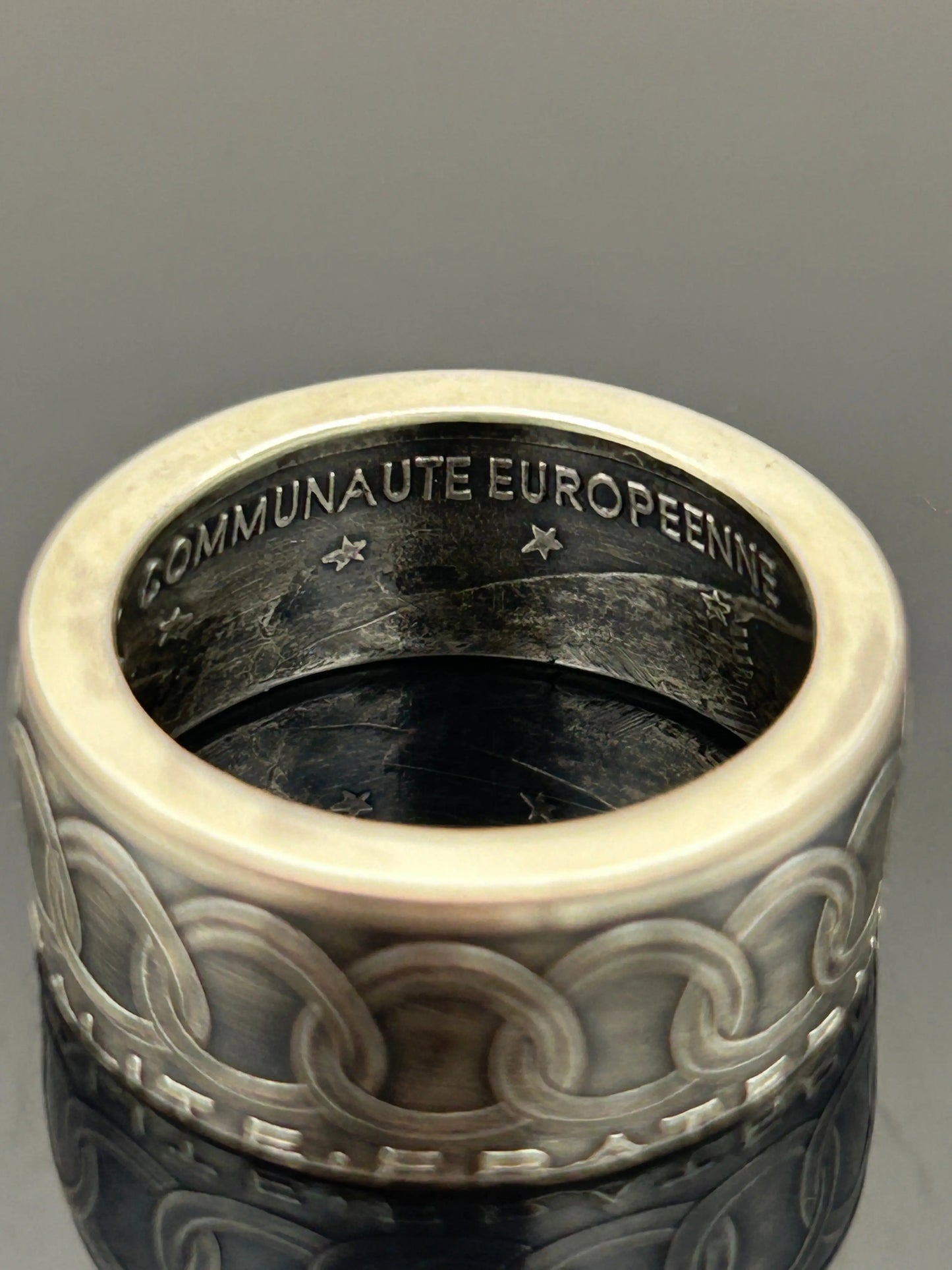 Bague pièce de monnaie 100 francs Jean Monnet en Argent massif MONNAIA