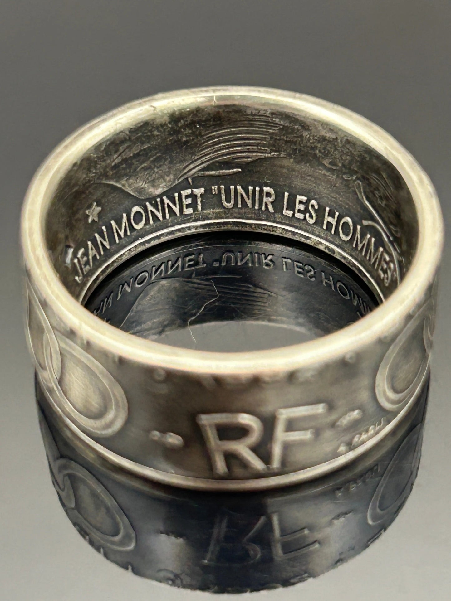 Bague pièce de monnaie 100 francs Jean Monnet en Argent massif MONNAIA
