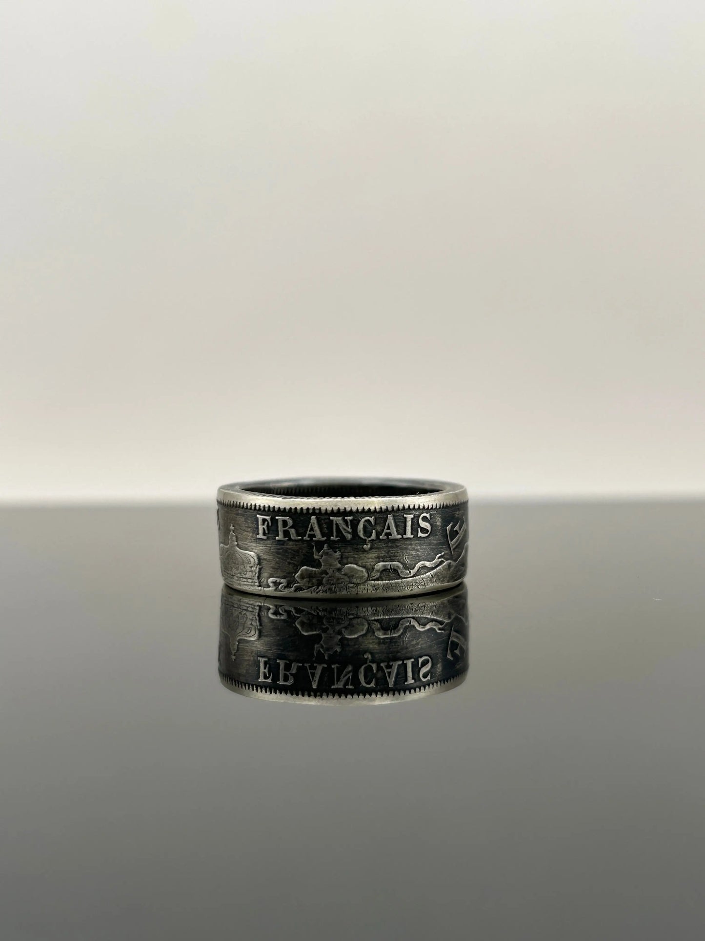 Bague pièce de monnaie 2 francs Napoléon III en argent massif MONNAIA