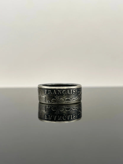 Bague pièce de monnaie 2 francs Napoléon III en argent massif MONNAIA