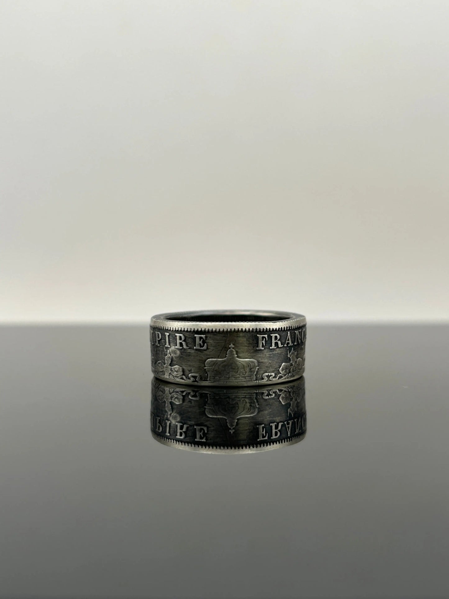 Bague pièce de monnaie 2 francs Napoléon III en argent massif MONNAIA