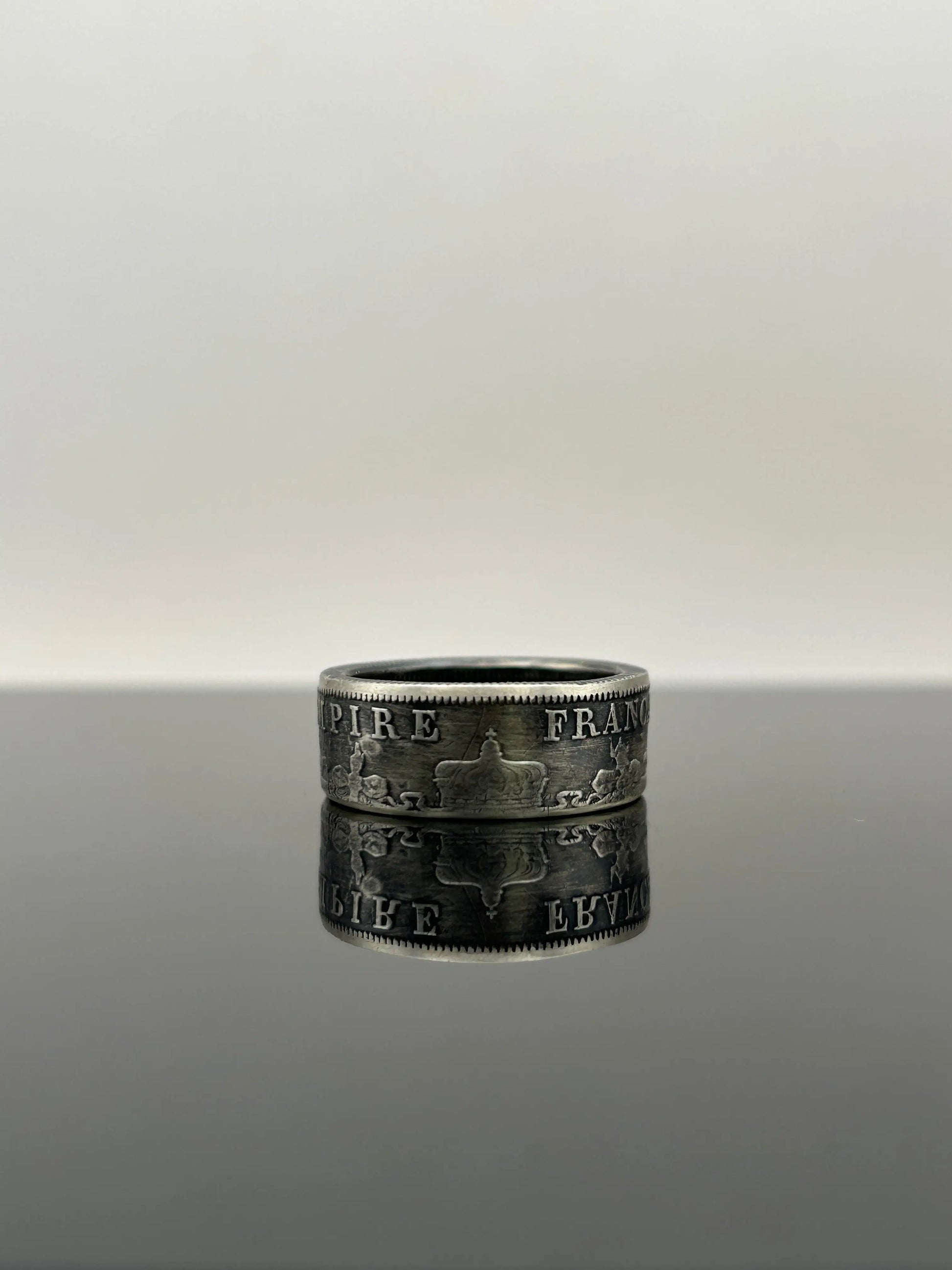 Bague pièce de monnaie 2 francs Napoléon III en argent massif MONNAIA
