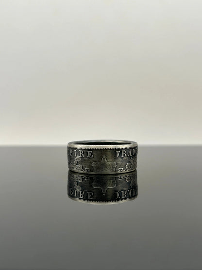 Bague pièce de monnaie 2 francs Napoléon III en argent massif MONNAIA