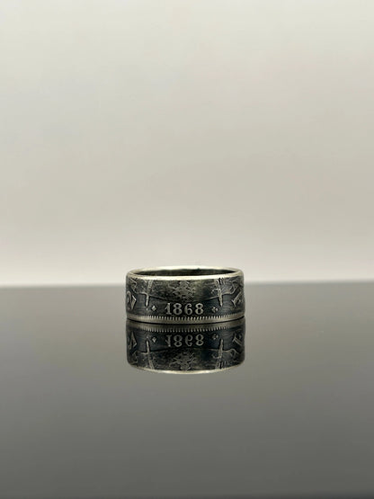 Bague pièce de monnaie 2 francs Napoléon III en argent massif MONNAIA