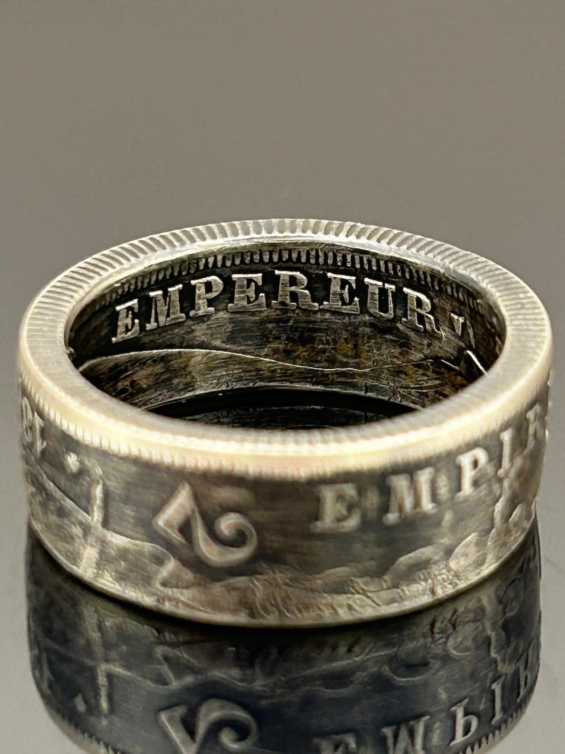 Bague pièce de monnaie 2 francs Napoléon III en argent massif MONNAIA