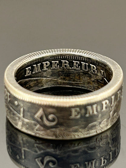 Bague pièce de monnaie 2 francs Napoléon III en argent massif MONNAIA