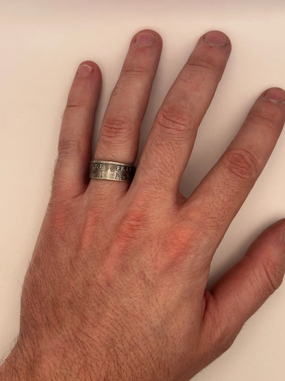 Bague pièce de monnaie 2 francs Napoléon III en argent massif MONNAIA