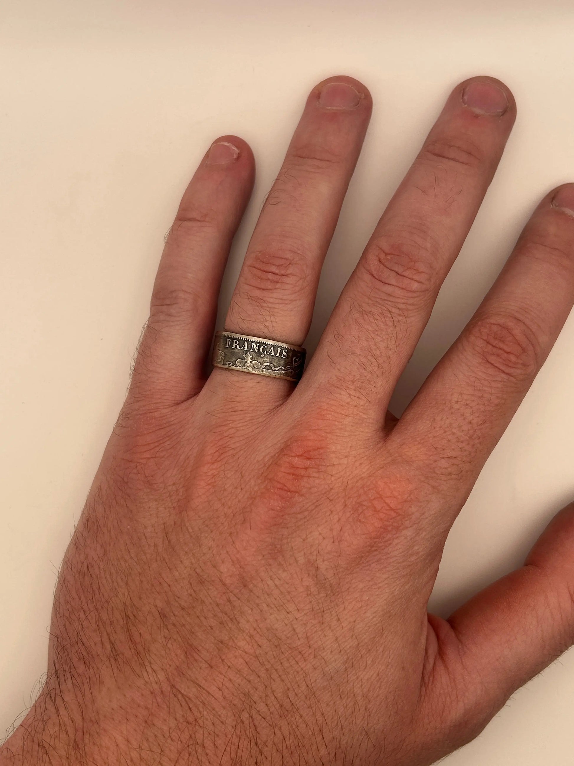 Bague pièce de monnaie 2 francs Napoléon III en argent massif MONNAIA